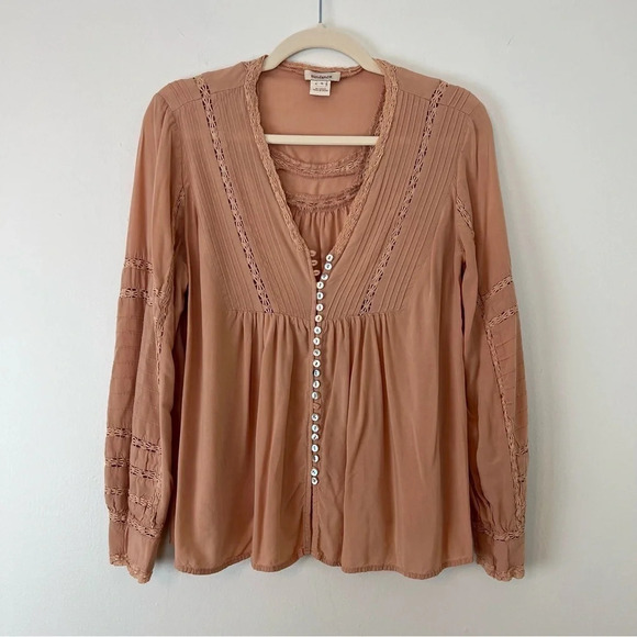 Sundance Crochet V Neck Long Sleeve Peasant Blouse Small Boho Cottagecore Beachy - Picture 1 of 5
